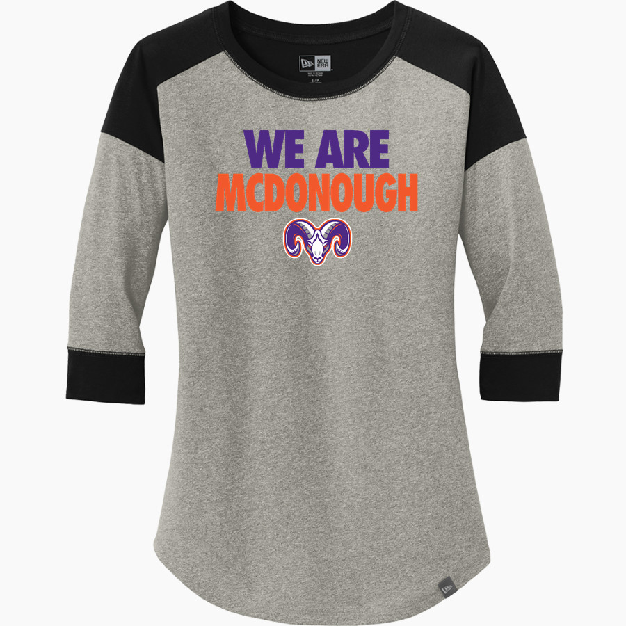 McDonough Rams <span class="pdp-name-mascot">McDonough Rams</span> New Era Ladies Heritage Blend 3/4-Sleeve Baseball Raglan Tee