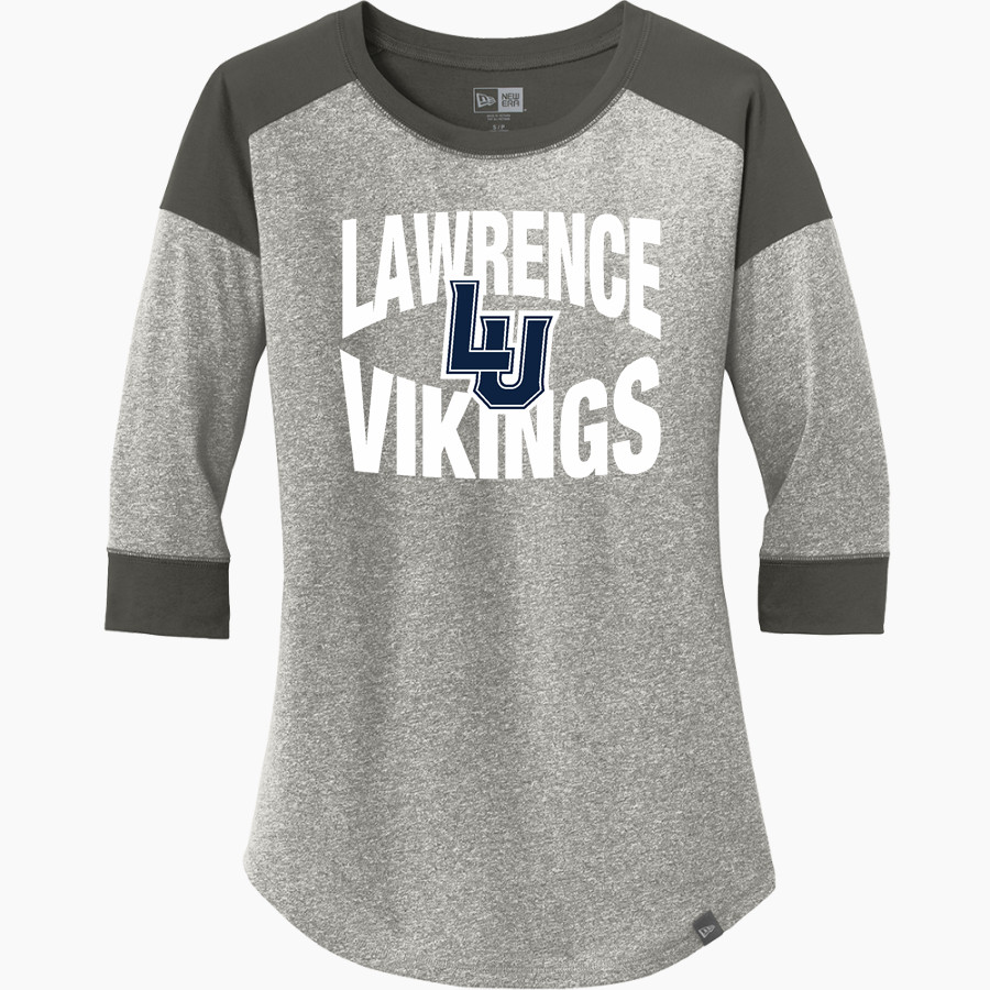 Lawrence University Vikings Online Store <span class="pdp-name-mascot">Lawrence</span> New Era Ladies Heritage Blend 3/4-Sleeve Baseball Raglan Tee