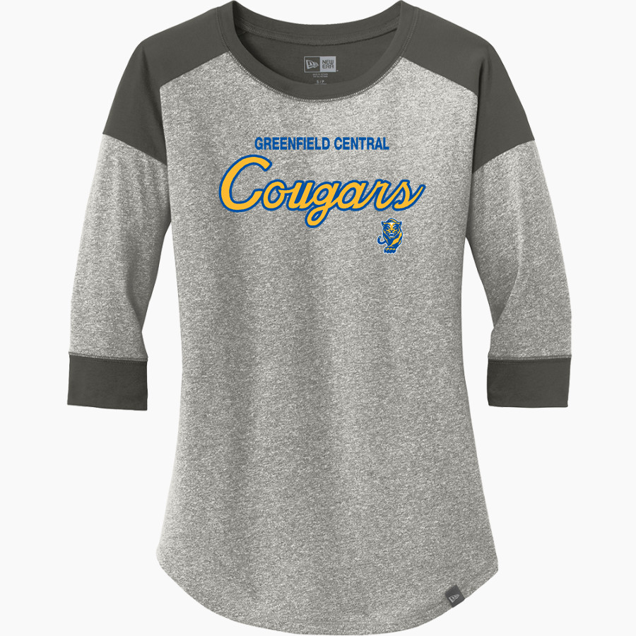 Greenfield Central Cougars Online Store <span class="pdp-name-mascot">Greenfield-Central Cougars</span> New Era Ladies Heritage Blend 3/4-Sleeve Baseball Raglan Tee