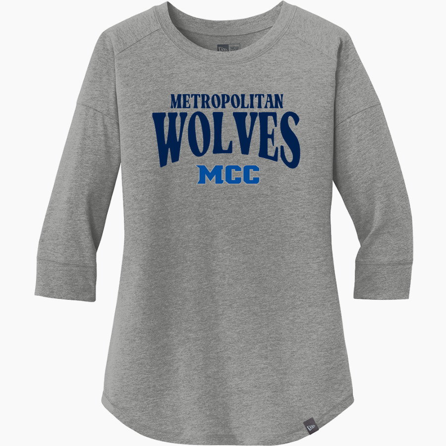 Metropolitan Wolves New Era Ladies Heritage Blend 3/4-Sleeve Baseball Raglan Tee