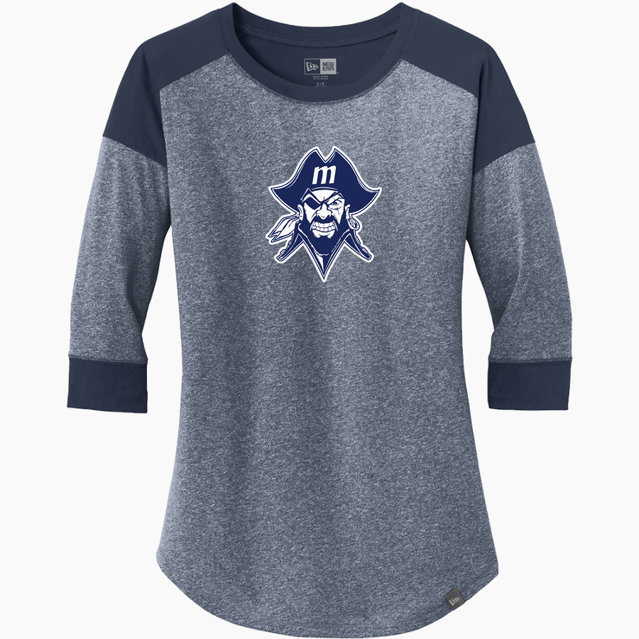 Modesto Junior College Pirates New Era Ladies Heritage Blend 3/4-Sleeve Baseball Raglan Tee