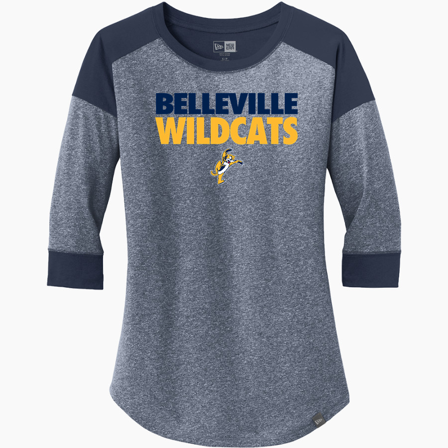 BELLEVILLE HIGH SCHOOL WILDCATS <span class="pdp-name-mascot">BELLEVILLE WILDCATS</span> New Era Ladies Heritage Blend 3/4-Sleeve Baseball Raglan Tee
