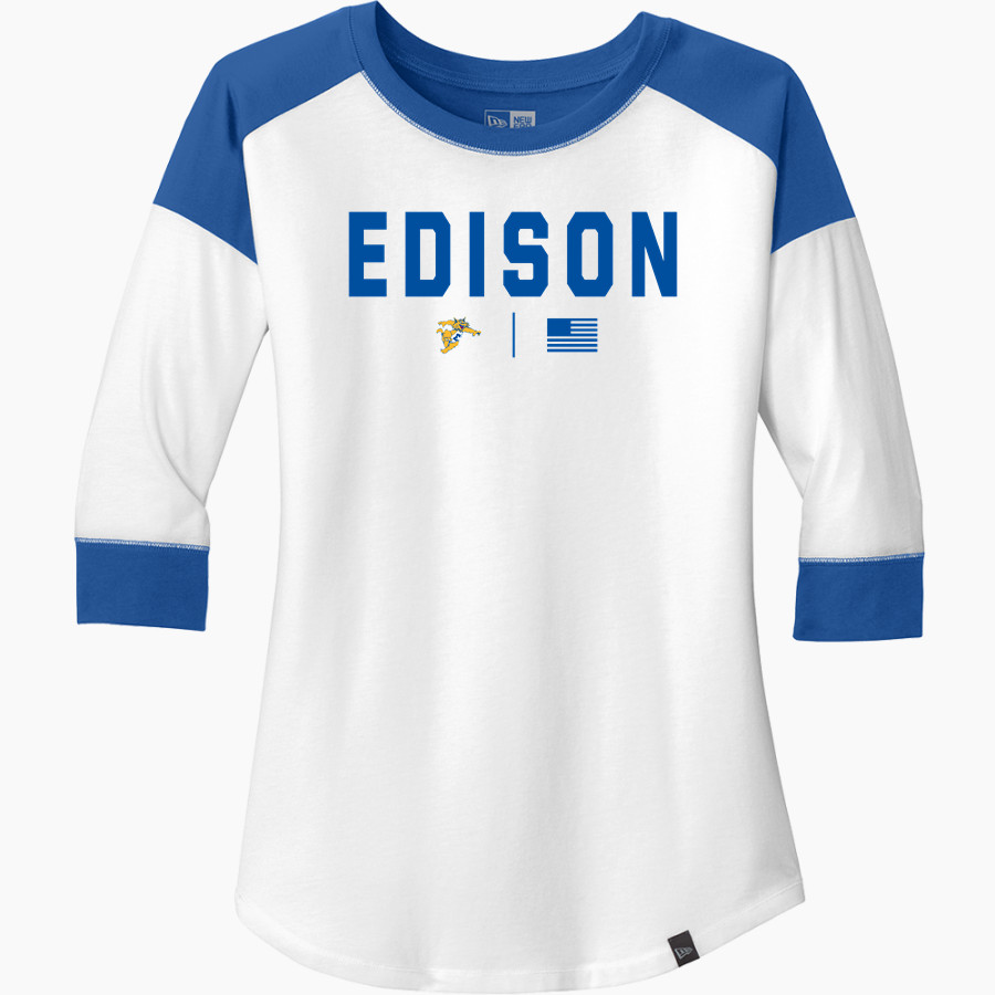 EDISON HIGH SCHOOL TOMMIES <span class="pdp-name-mascot">EDISON TOMMIES</span> New Era Ladies Heritage Blend 3/4-Sleeve Baseball Raglan Tee