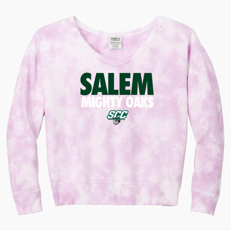 SCC Oaks <span class="pdp-name-mascot">Salem Oaks</span> Port & Company Women's Tie-Dye V-Neck Sweatshirt