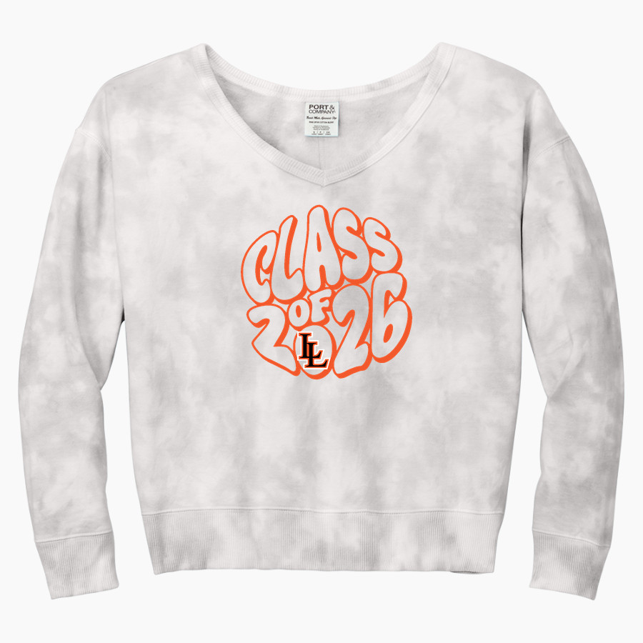 LINDSAY SCHOOL DISTRICT 9 LEOPARDS <span class="pdp-name-mascot">LINDSAY LEOPARDS</span> Port & Company Women's Tie-Dye V-Neck Sweatshirt