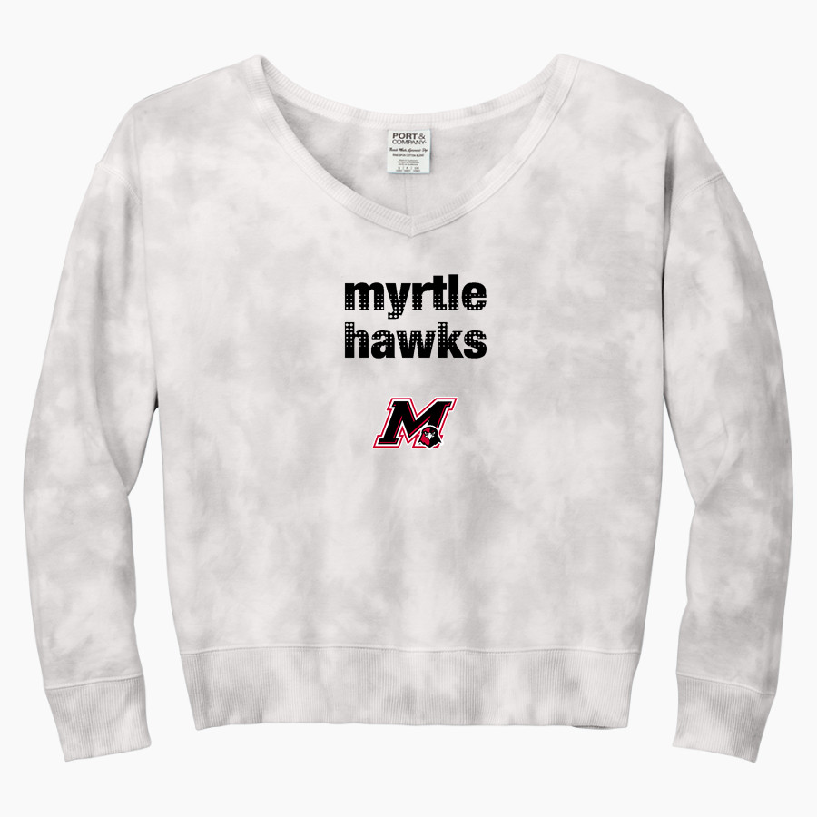 MYRTLE HIGH SCHOOL HAWKS Port & Company Women's Tie-Dye V-Neck Sweatshirt