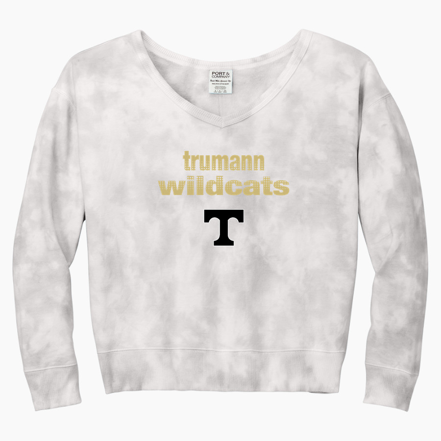 Trumann Wildcats Port & Company Women's Tie-Dye V-Neck Sweatshirt