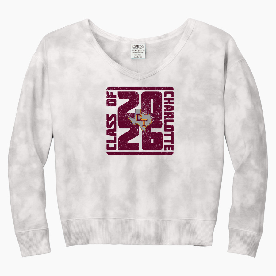 CHARLOTTE HIGH SCHOOL TROJANS Port & Company Women's Tie-Dye V-Neck Sweatshirt