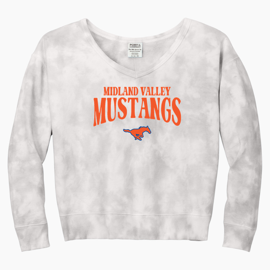 MIDLAND VALLEY HIGH SCHOOL MUSTANGS <span class="pdp-name-mascot">MIDLAND VALLEY MUSTANGS</span> Port & Company Women's Tie-Dye V-Neck Sweatshirt