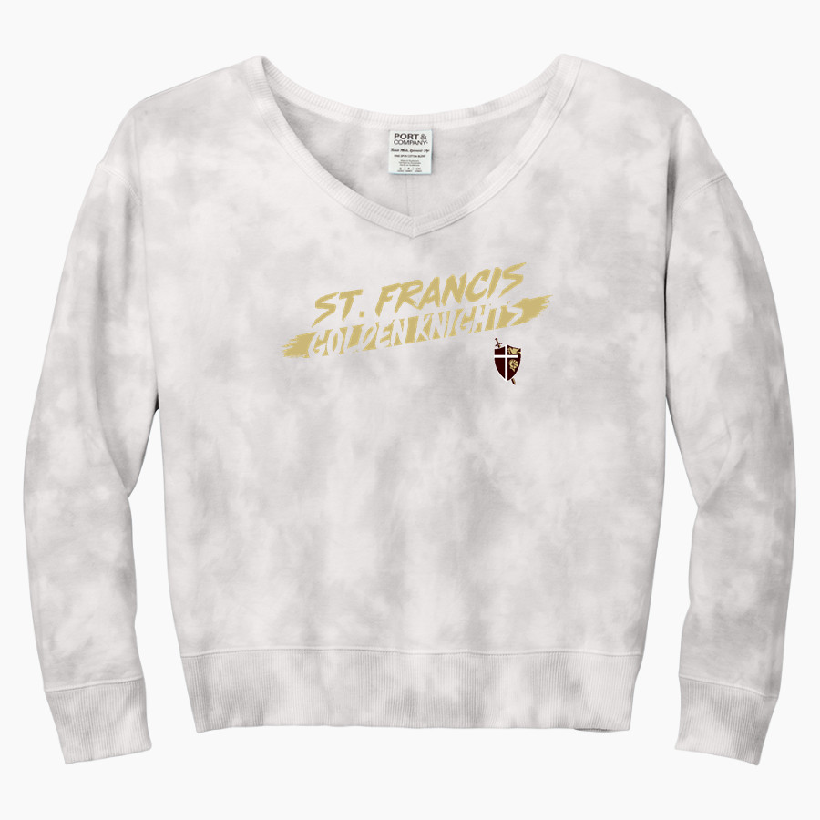 St. FRANCIS HIGH SCHOOL GOLDEN KNIGHTS <span class="pdp-name-mascot">SAINT FRANCIS GOLDEN KNIGHTS</span> Port & Company Women's Tie-Dye V-Neck Sweatshirt