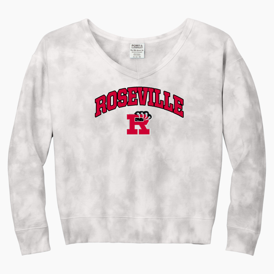 Roseville Panthers Port & Company Women's Tie-Dye V-Neck Sweatshirt