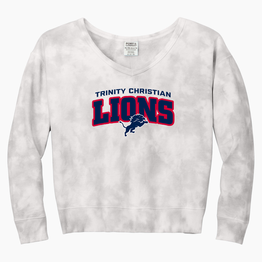 TRINITY CHRISTIAN HIGH SCHOOL LIONS <span class="pdp-name-mascot">TRINITY CHRISTIAN LIONS</span> Port & Company Women's Tie-Dye V-Neck Sweatshirt