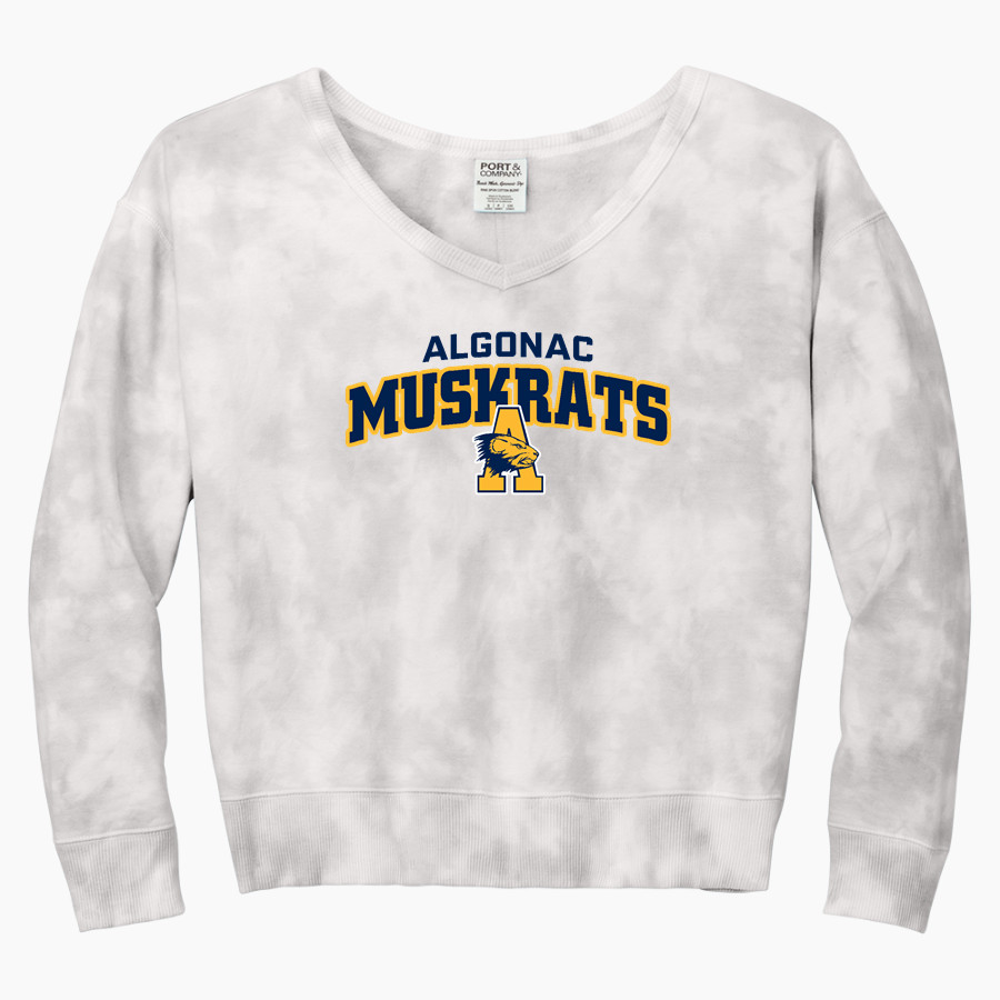 ALGONAC HIGH SCHOOL MUSKRATS Port & Company Women's Tie-Dye V-Neck Sweatshirt