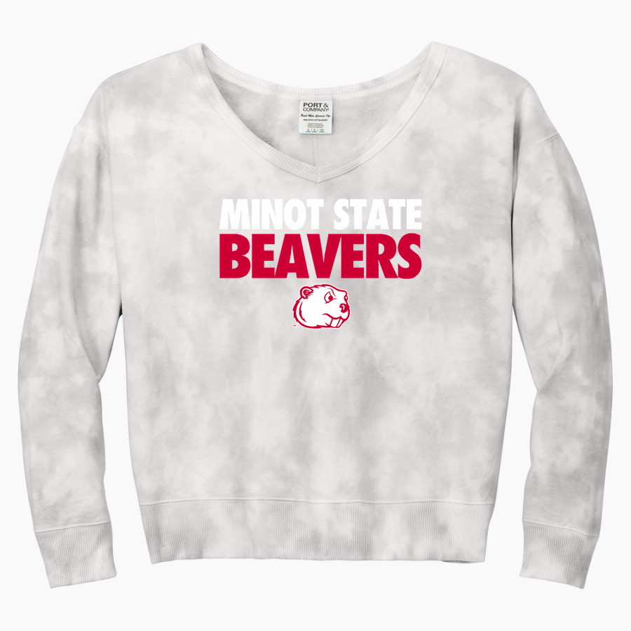 Minot State Beavers Port & Company Women's Tie-Dye V-Neck Sweatshirt