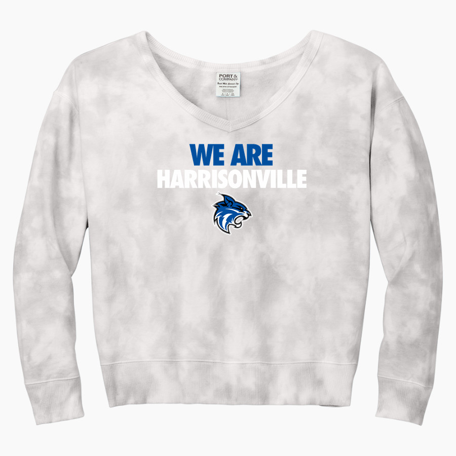 HARRISONVILLE HIGH SCHOOL WILDCATS Port & Company Women's Tie-Dye V-Neck Sweatshirt