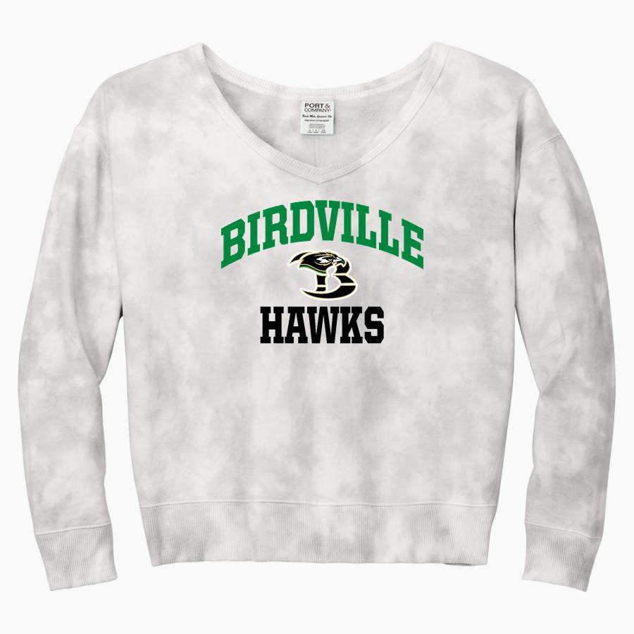 BIRDVILLE HIGH SCHOOL HAWKS Port & Company Women's Tie-Dye V-Neck Sweatshirt