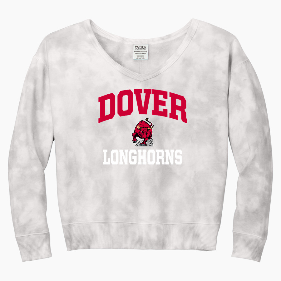 DOVER HIGH SCHOOL LONGHORNS Port & Company Women's Tie-Dye V-Neck Sweatshirt