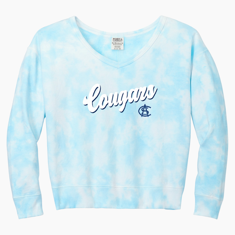 ALL SAINTS CATHOLIC HIGH SCHOOL COUGARS Port & Company Women's Tie-Dye V-Neck Sweatshirt