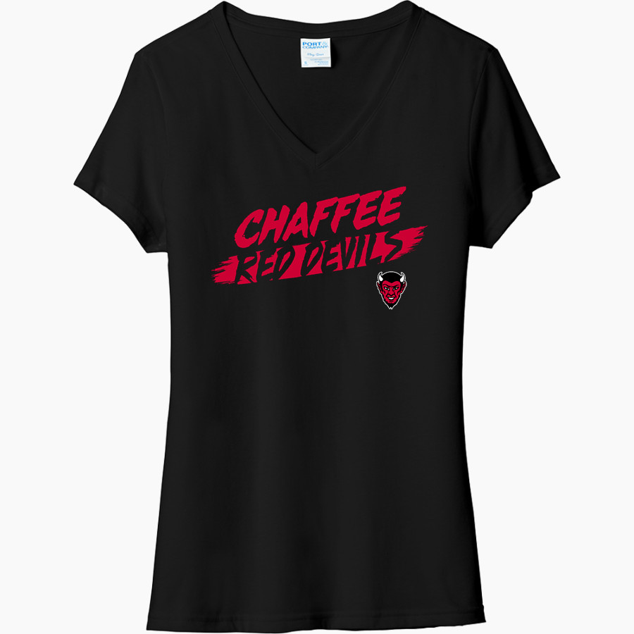 Chaffee Red Devils <span class="pdp-name-mascot">Chaffee Schools Red Devils</span> Port & Company Women's Tri-Blend V-Neck T-Shirt