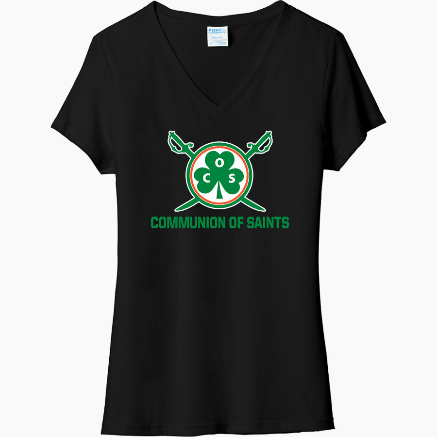 Communion of Saints School Sabres official sideline store Port & Company Women's Tri-Blend V-Neck T-Shirt
