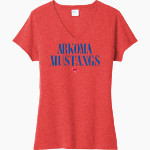 ARKOMA HIGH SCHOOL MUSTANGS <span class="pdp-name-mascot">ARKOMA MUSTANGS</span> Port & Company Women's Tri-Blend V-Neck T-Shirt Front Thumbnail