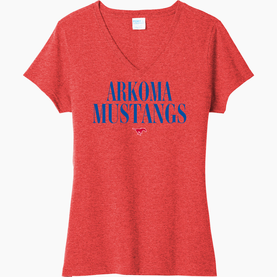 ARKOMA HIGH SCHOOL MUSTANGS <span class="pdp-name-mascot">ARKOMA MUSTANGS</span> Port & Company Women's Tri-Blend V-Neck T-Shirt