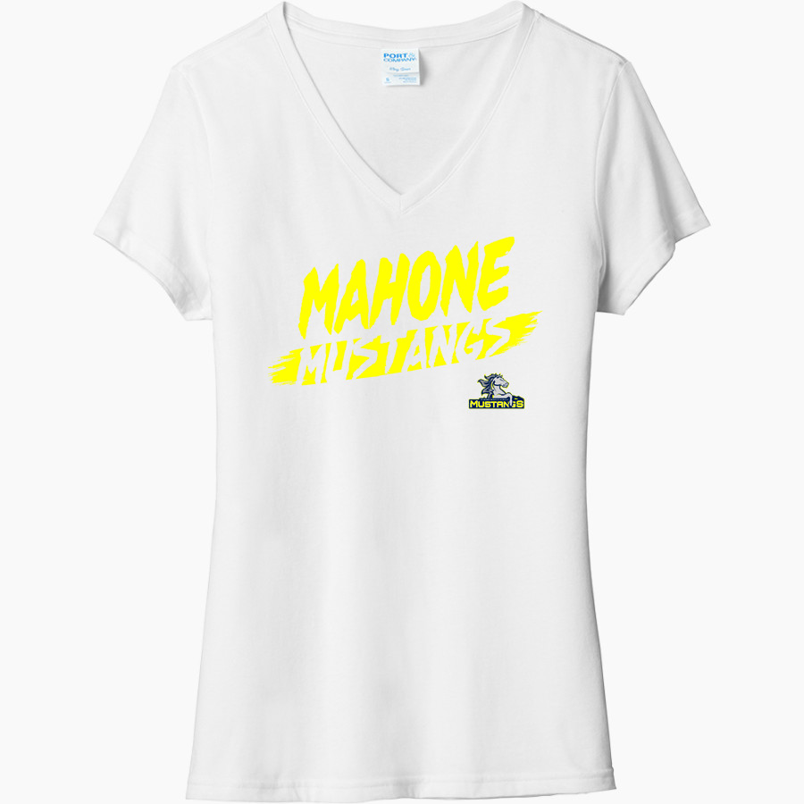 Mahone Mustangs Port & Company Women's Tri-Blend V-Neck T-Shirt