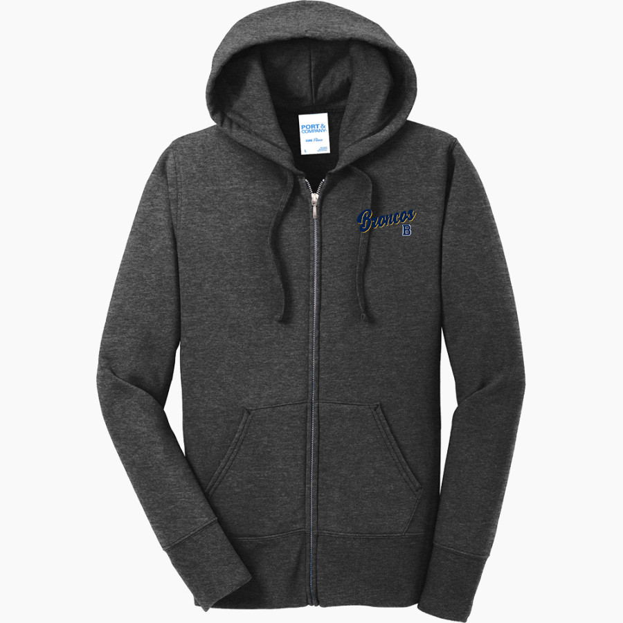Burrillville Broncos Port & Company Women's Full Zip Hooded Sweatshirt