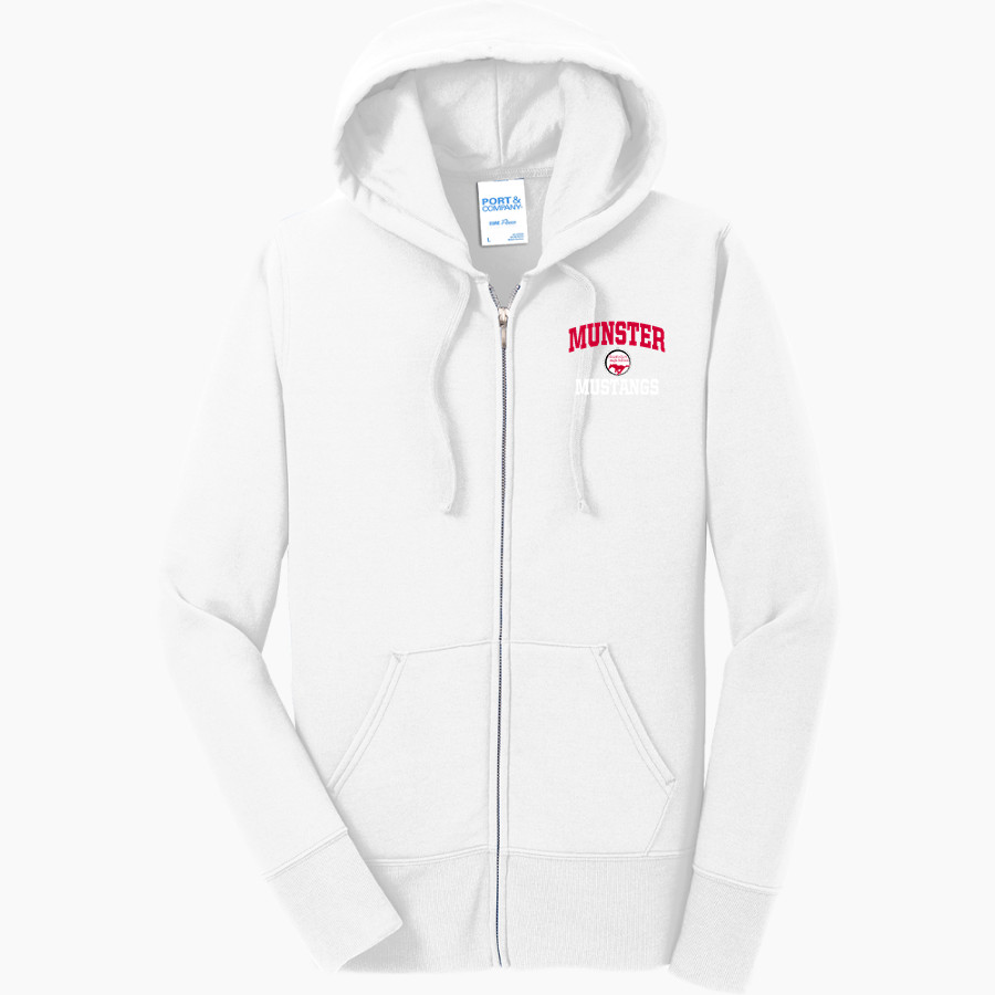 MUNSTER HIGH SCHOOL MUSTANGS <span class="pdp-name-mascot">MUNSTER MUSTANGS</span> Port & Company Women's Full Zip Hooded Sweatshirt