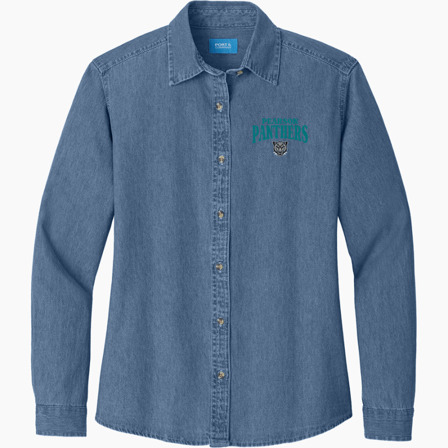 Pearson Panthers <span class="pdp-name-mascot">Pearson School Panthers</span> Port & Company Women's Long Sleeve Value Denim Shirt