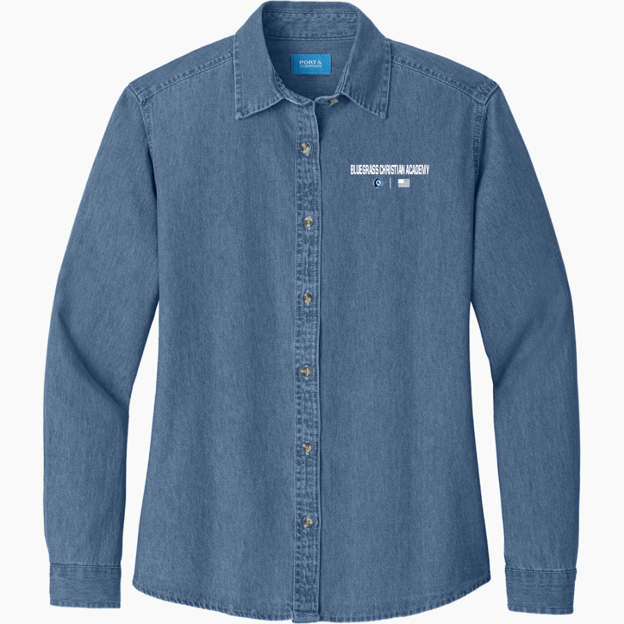 Bluegrass Lions <span class="pdp-name-mascot">Bluegrass Christian Academy Lions</span> Port & Company Women's Long Sleeve Value Denim Shirt