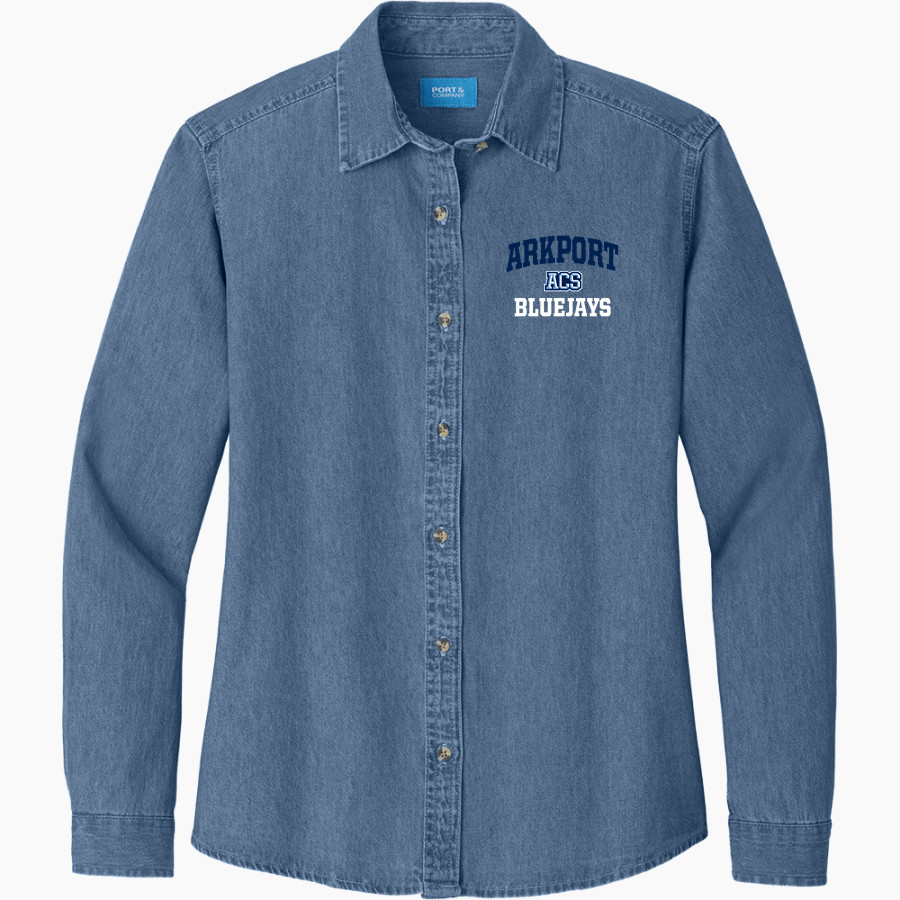 Arkport Bluejays Bluejays Port & Company Women's Long Sleeve Value Denim Shirt