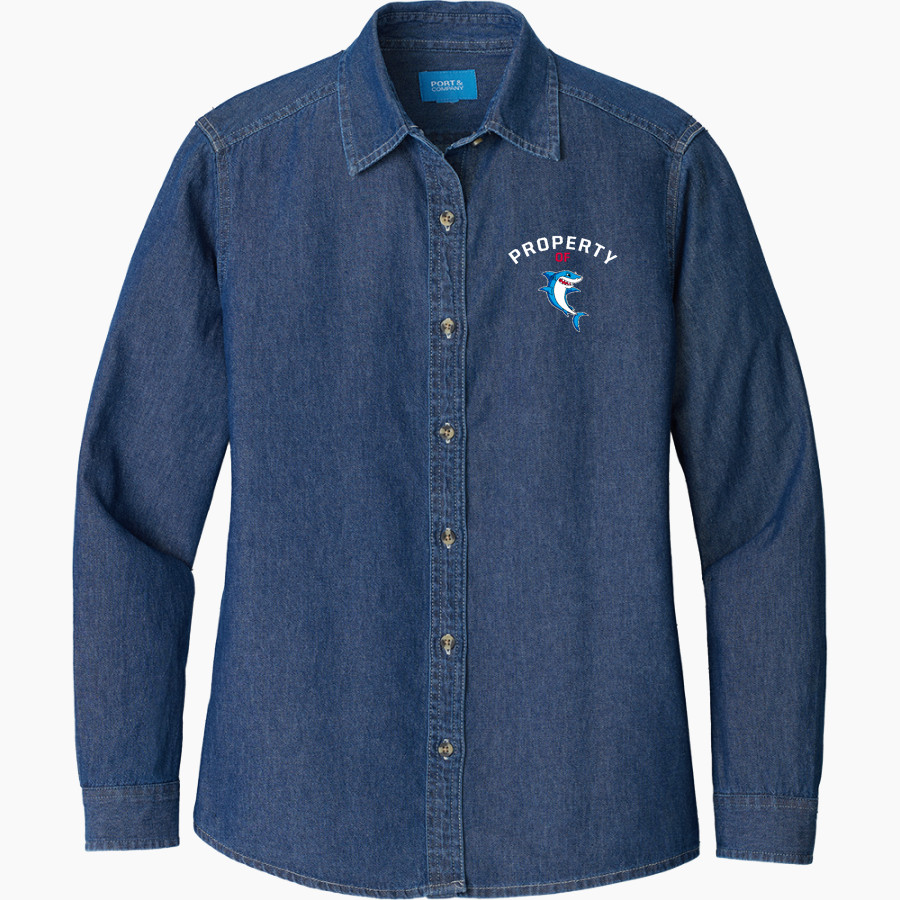 French-American School of New York - Online Store <span class="pdp-name-mascot">French-American School Sharks</span> Port & Company Women's Long Sleeve Value Denim Shirt