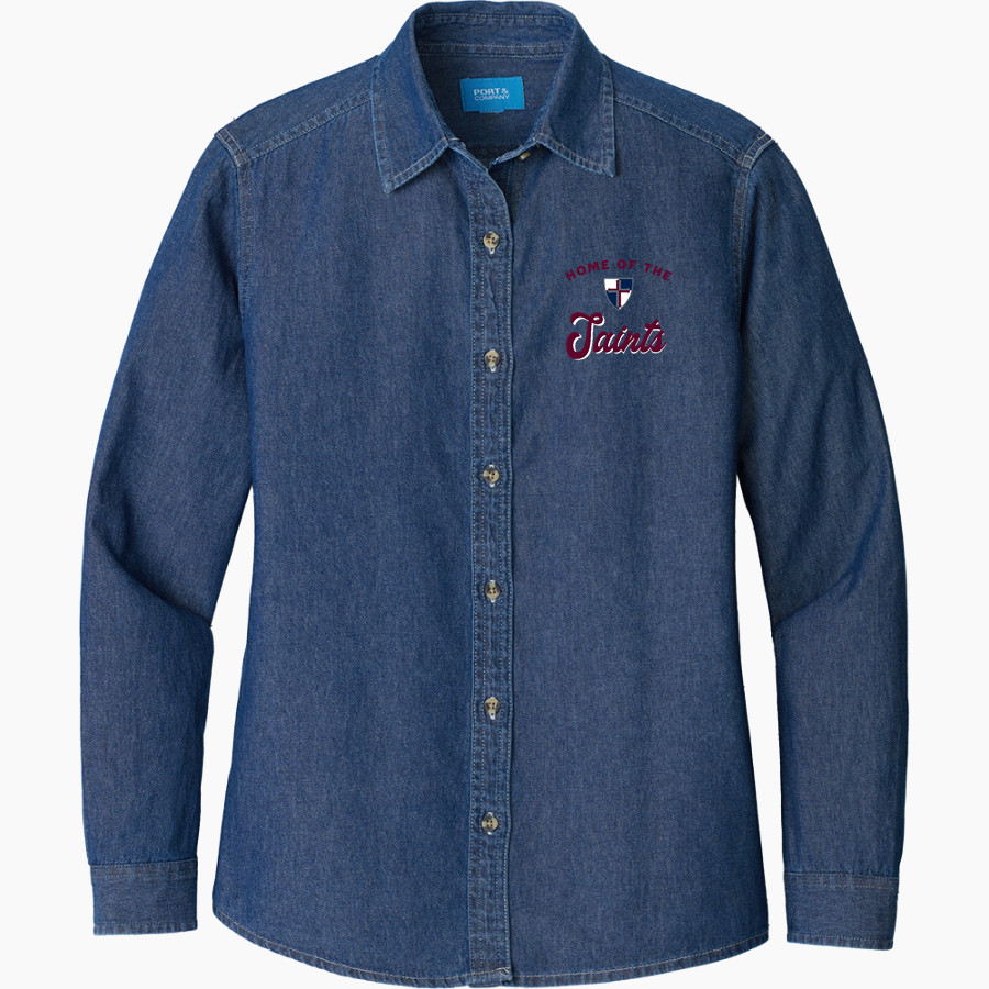 Classical Of Wichita Saints <span class="pdp-name-mascot">Classical Of Wichita Saints</span> Port & Company Women's Long Sleeve Value Denim Shirt