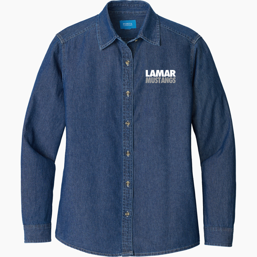 Lamar Mustangs <span class="pdp-name-mascot">Lamar Mustangs</span> Port & Company Women's Long Sleeve Value Denim Shirt