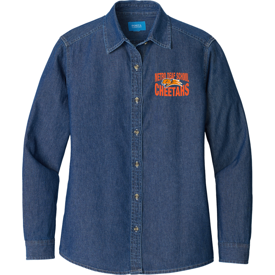 Metro Deaf School Cheetahs <span class="pdp-name-mascot">Metro Deaf School Cheetahs</span> Port & Company Women's Long Sleeve Value Denim Shirt