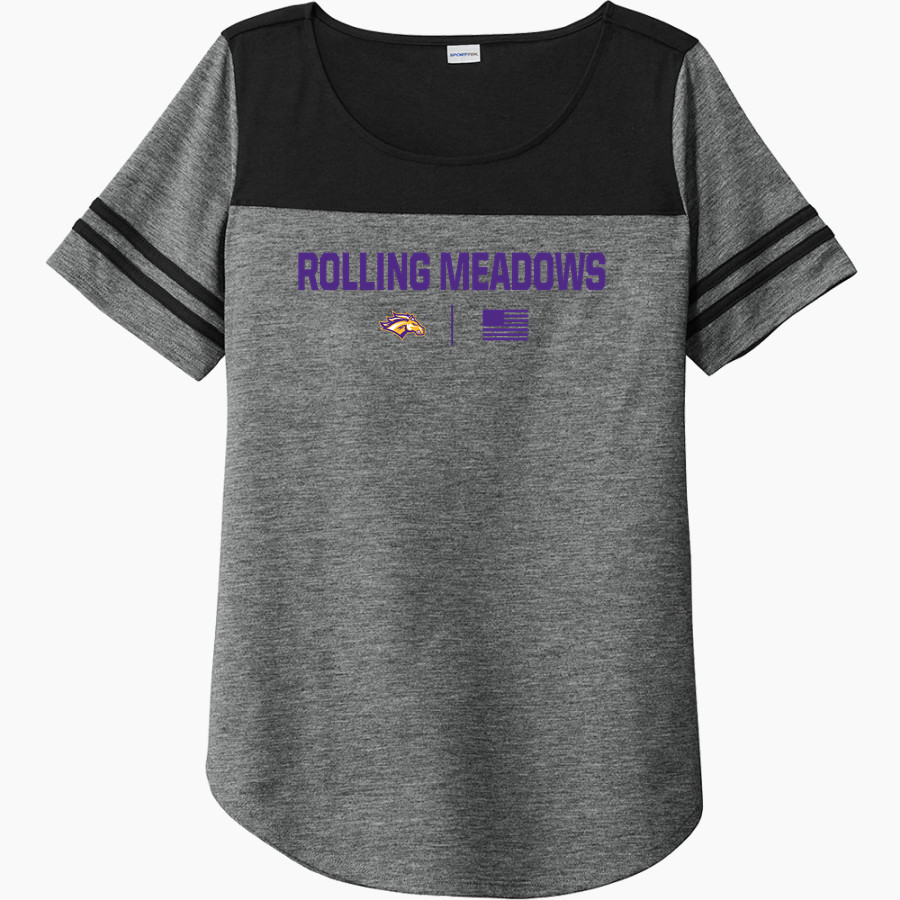 Rolling Meadows Mustangs <span class="pdp-name-mascot">Rolling Meadows High School Mustangs</span> Sport-Tek Ladies PosiCharge Tri-Blend Wicking Fan Tee