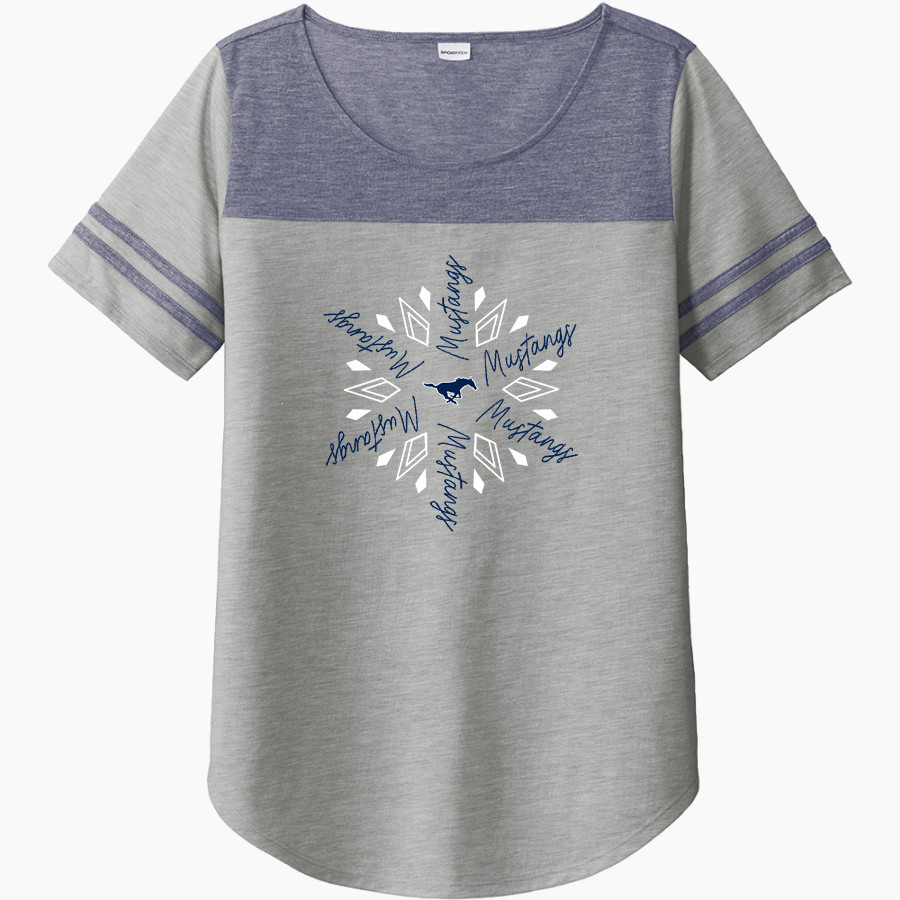 MCALLEN MEMORIAL HIGH SCHOOL MUSTANGS Sport-Tek Ladies PosiCharge Tri-Blend Wicking Fan Tee