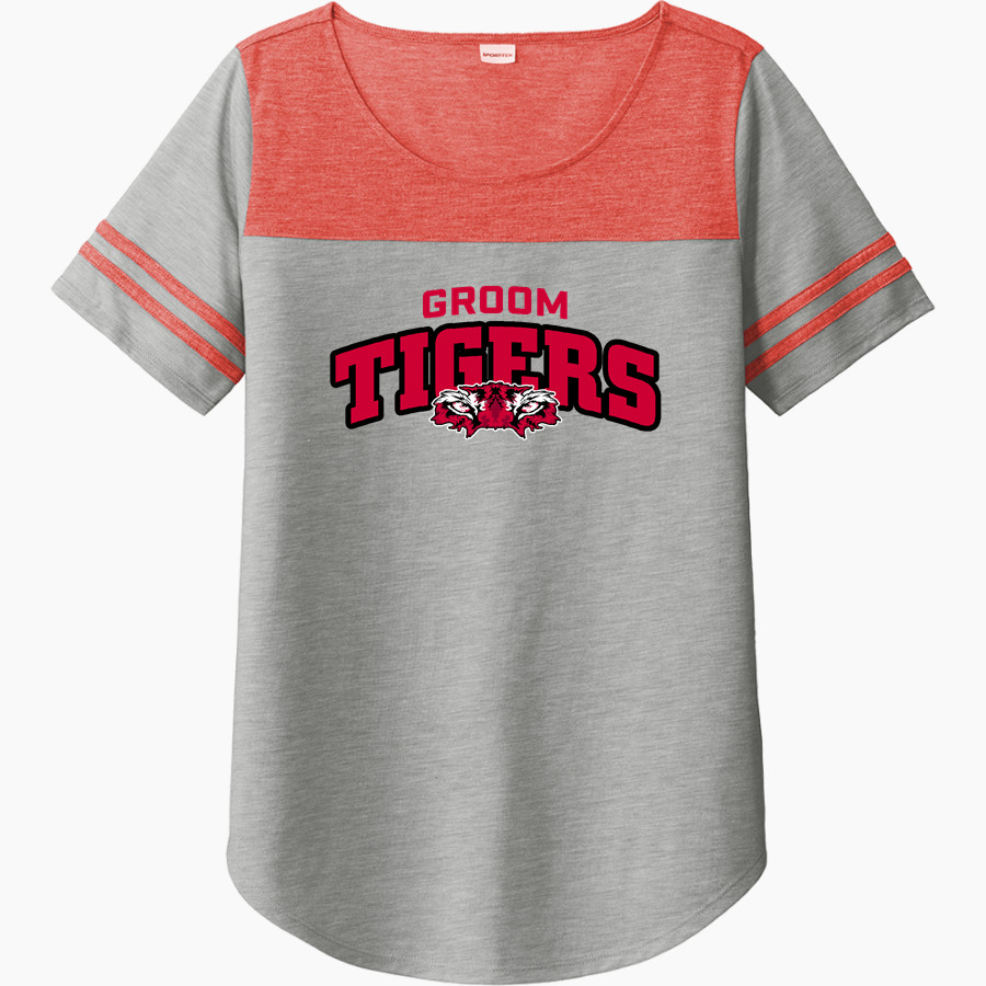 GROOM HIGH SCHOOL TIGERS <span class="pdp-name-mascot">GROOM TIGERS</span> Sport-Tek Ladies PosiCharge Tri-Blend Wicking Fan Tee