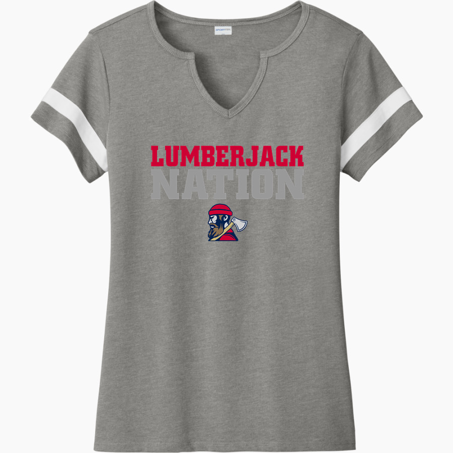 BAY CITY ACADEMY Lumberjacks <span class="pdp-name-mascot">BAY CITY ACADEMY Lumberjacks</span> Sport-Tek Women's Halftime Notch-Neck Short-Sleeve T-Shirt