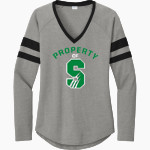 Salem University Tigers <span class="pdp-name-mascot">TIGERS</span> Sport-Tek Women's Halftime Stripe Long-Sleeve V-Neck T-Shirt Front Thumbnail