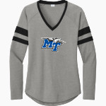 MTSU Blue Raiders Sport-Tek Women's Halftime Stripe Long-Sleeve V-Neck T-Shirt Front Thumbnail