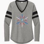 French-American School of New York - Online Store <span class="pdp-name-mascot">French-American School Sharks</span> Sport-Tek Women's Halftime Stripe Long-Sleeve V-Neck T-Shirt Front Thumbnail