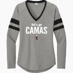 CAMAS PAPERMAKERS The Official Online Store <span class="pdp-name-mascot">CAMAS PAPERMAKERS</span> Sport-Tek Women's Halftime Stripe Long-Sleeve V-Neck T-Shirt Front Thumbnail