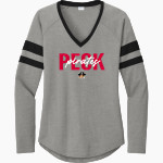 PECK COMMUNITY Pirates <span class="pdp-name-mascot">PECK COMMUNITY SCHOOLS Pirates</span> Sport-Tek Women's Halftime Stripe Long-Sleeve V-Neck T-Shirt Front Thumbnail