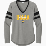 UIAAA Online Store Sport-Tek Women's Halftime Stripe Long-Sleeve V-Neck T-Shirt Front Thumbnail