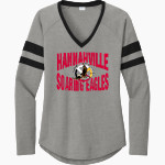 Hannahville Soaring Eagles <span class="pdp-name-mascot">Hannahville Indian School Eagles</span> Sport-Tek Women's Halftime Stripe Long-Sleeve V-Neck T-Shirt Front Thumbnail