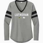 Lutheran Knights <span class="pdp-name-mascot">Lutheran Knights</span> Sport-Tek Women's Halftime Stripe Long-Sleeve V-Neck T-Shirt Front Thumbnail