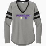 Upper Darby School District Royals <span class="pdp-name-mascot">Upper Darby Royals</span> Sport-Tek Women's Halftime Stripe Long-Sleeve V-Neck T-Shirt Front Thumbnail