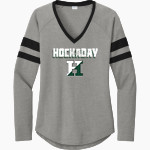 Hockaday School Online Store <span class="pdp-name-mascot">Hockaday</span> Sport-Tek Women's Halftime Stripe Long-Sleeve V-Neck T-Shirt Front Thumbnail